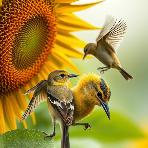 Birds feeding on sunflower hearts