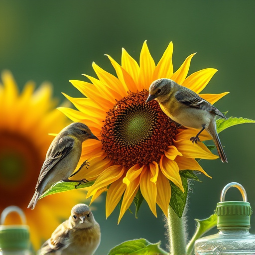Birds feeding on sunflower hearts