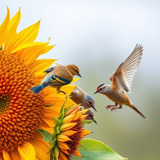 Birds feeding on sunflower hearts