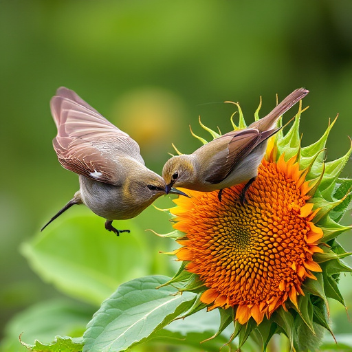 Birds feeding on sunflower hearts