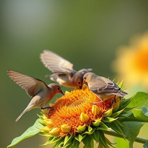 Birds feeding on sunflower hearts
