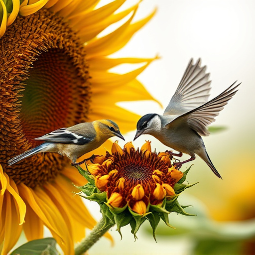 Birds feeding on sunflower hearts