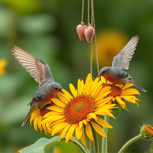 Birds feeding on sunflower hearts outdoors