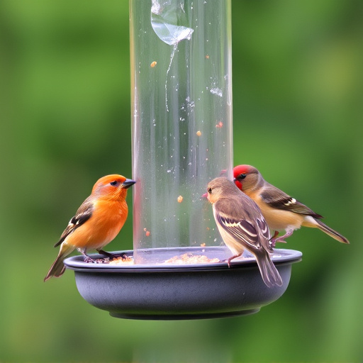 Birds feeding on waterproof feeder