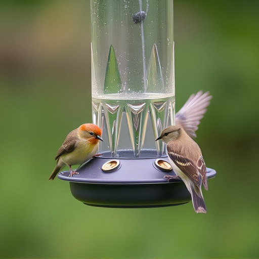Birds feeding on waterproof feeder