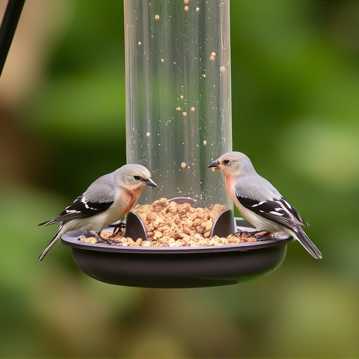 Birds feeding on waterproof feeder