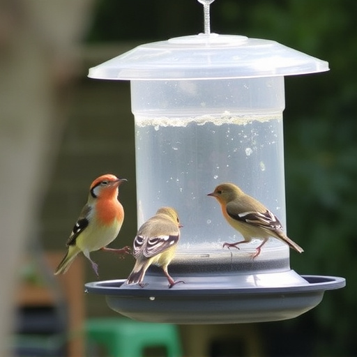 Birds feeding on waterproof feeder