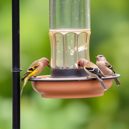 Birds feeding on waterproof feeder