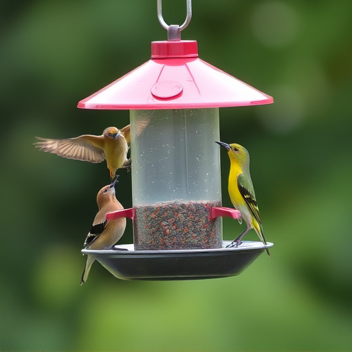 Birds feeding on waterproof feeder