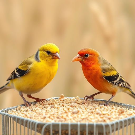 Birds feeding on wheat-free mix