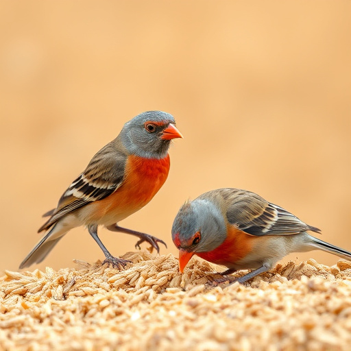 Birds feeding on wheat-free mix