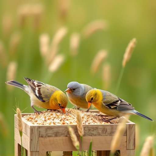 Birds feeding on wheat-free mix