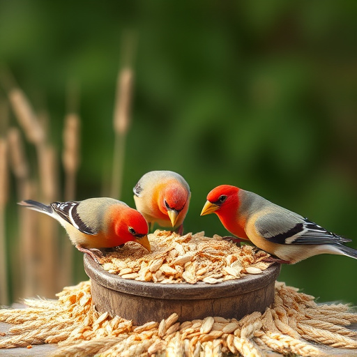 Birds feeding on wheat-free mix