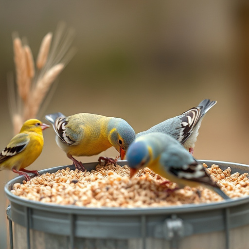 Birds feeding on wheat-free mix