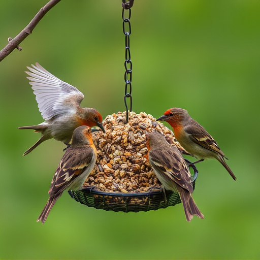 Birds gathering around seed mix