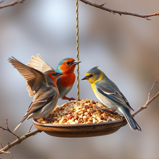 Birds gathering around seed mix