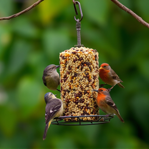 Birds gathering around seed mix