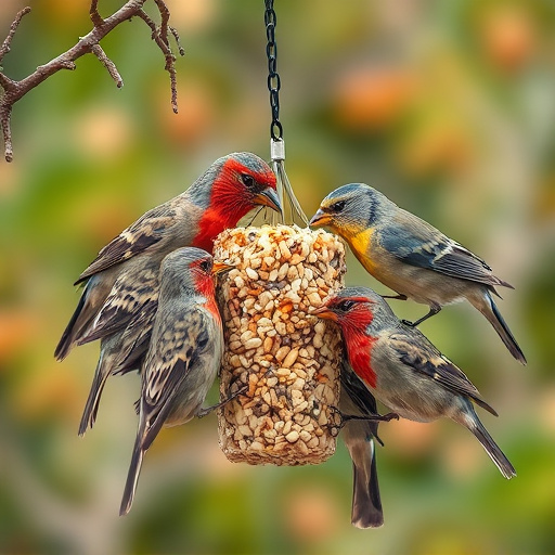 Birds gathering around seed mix