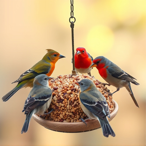 Birds gathering around seed mix