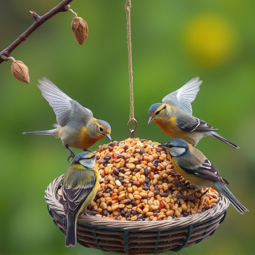 Birds gathering around seed mix