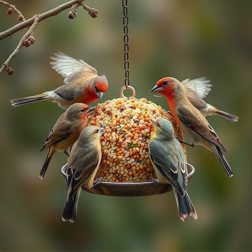 Birds gathering around seed mix
