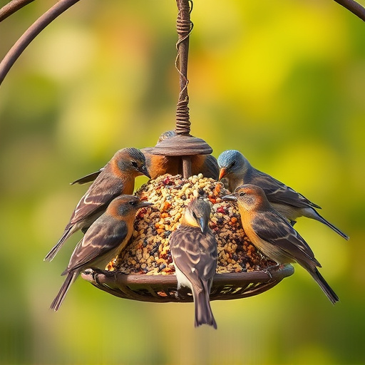 Birds gathering around seed mix