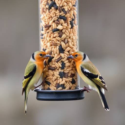 Birds pecking at mixed seed blend