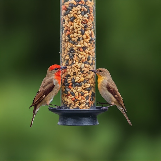 Birds pecking at mixed seed blend