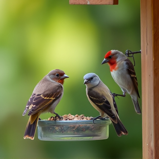 Birds pecking at restricted feeder ports