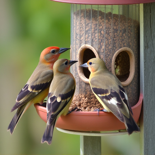 Birds pecking at restricted feeder ports