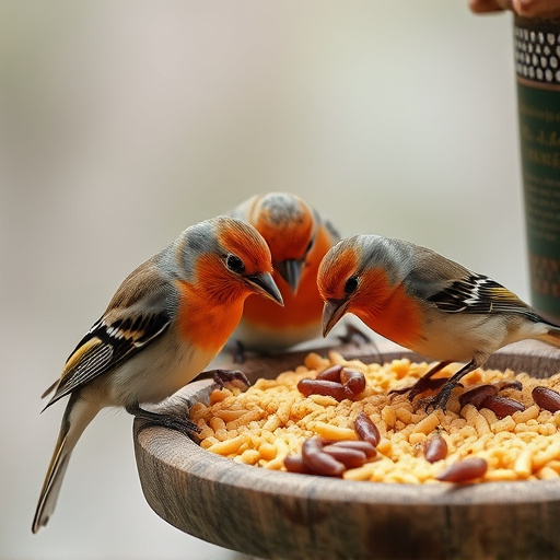 Birds pecking at suet and mealworms