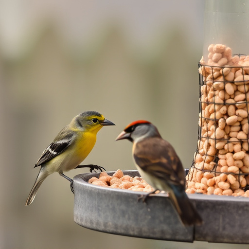 Birds pecking at suet pellets