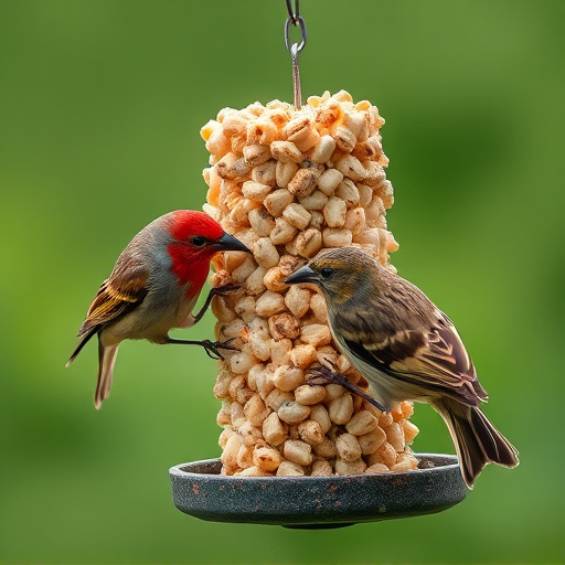 Birds pecking at suet pellets