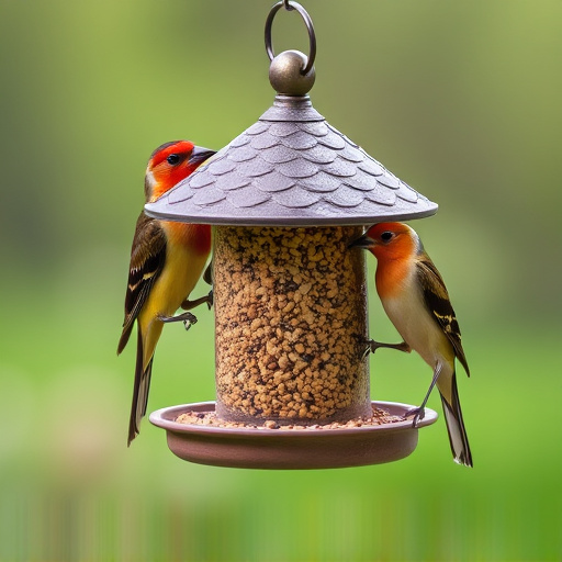 Birds perched on compact feeding station