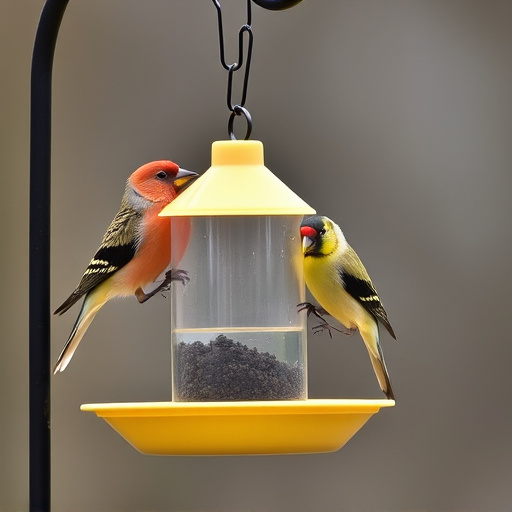 Birds perched on compact feeding station