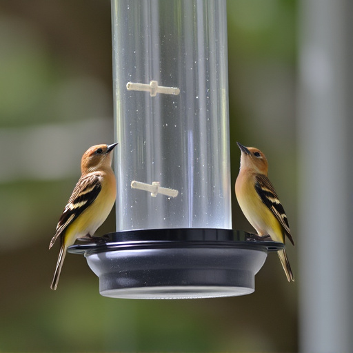 Birds perched on transparent window feeder