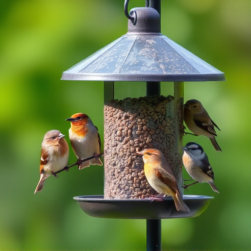 Birds perched on weatherproof feeder