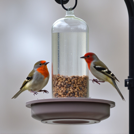 Birds perched on weatherproof feeder