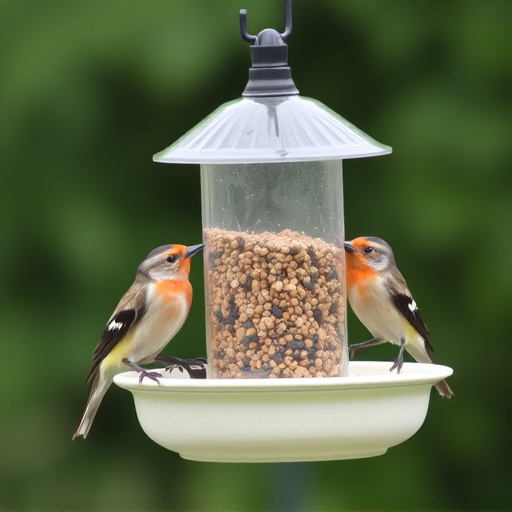 Birds perched on weatherproof feeder