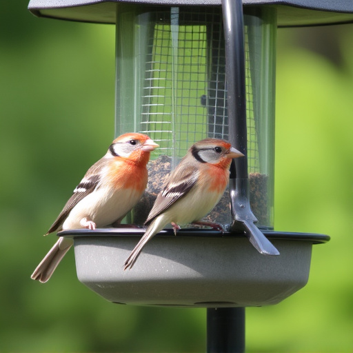 Birds perched on weatherproof feeder