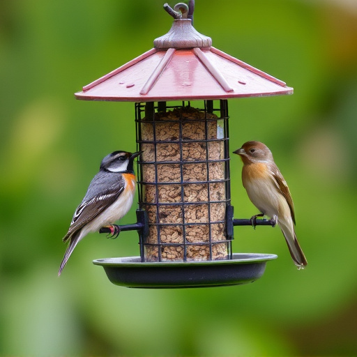 Birds perched on weatherproof feeder