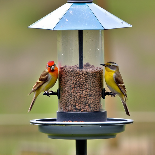 Birds perched on weatherproof feeder