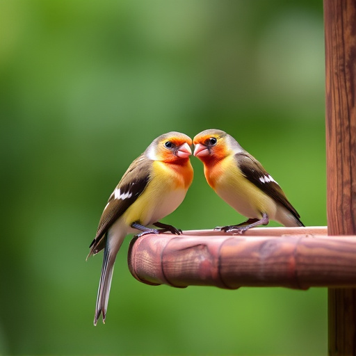 Birds perched on wooden feeding platform