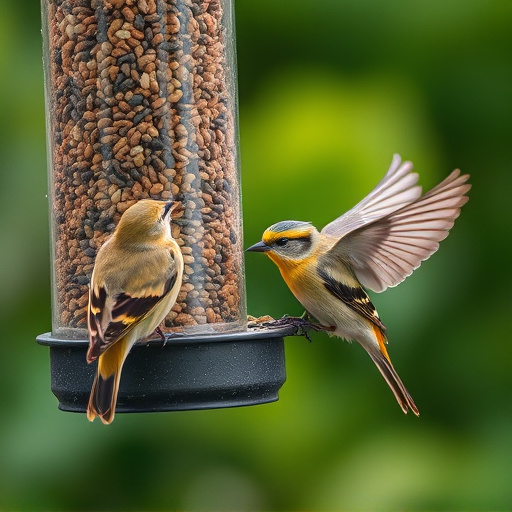 Birds using feeder without seed mess