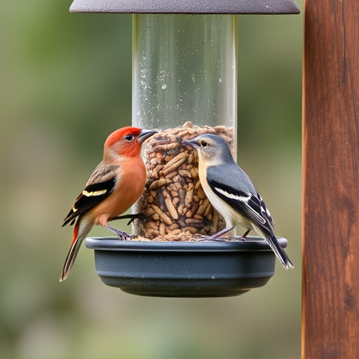 Birds using feeder without seed mess