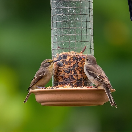 Birds using feeder without seed mess