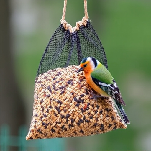 Birdseed mix in mesh feeder bag