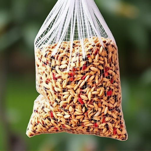 Birdseed mix in mesh feeder bag
