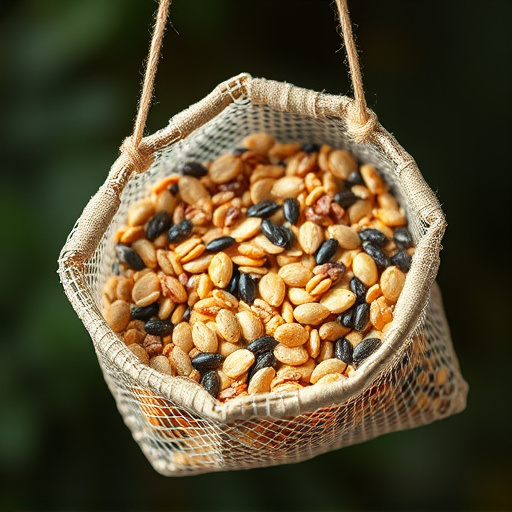 Birdseed mix in mesh feeder bag