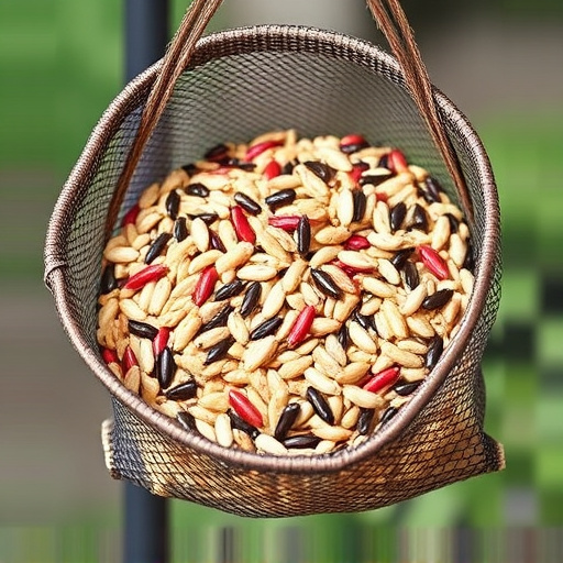 Birdseed mix in mesh feeder bag